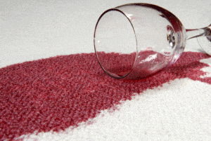 red wine stain of white carpet