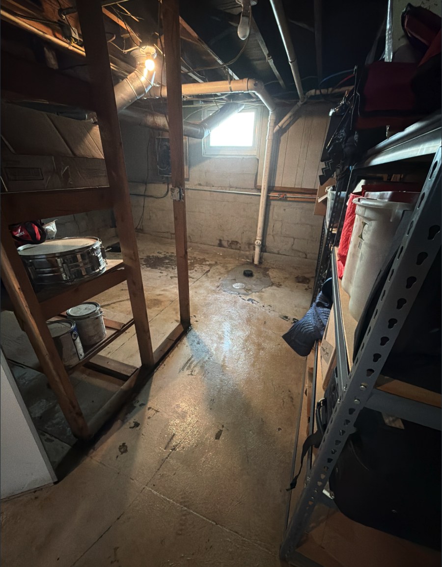 Cleaned and sanitized Louisville basement floor after a sewage backup