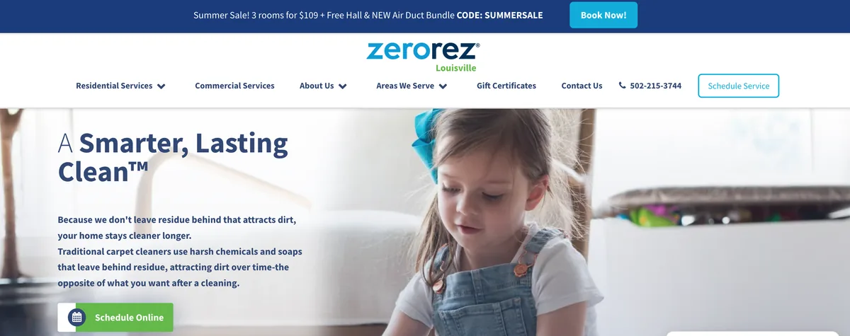 Zerorez Louisville KY carpet cleaning website